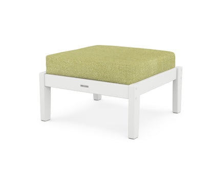 Martha Stewart by POLYWOOD® Chinoiserie Deep Seating Ottoman in White / Chartreuse Boucle
