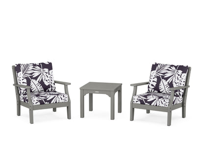 Martha Stewart by POLYWOOD® Chinoiserie 3-Piece Deep Seating Set in Slate Grey / Leaf Navy