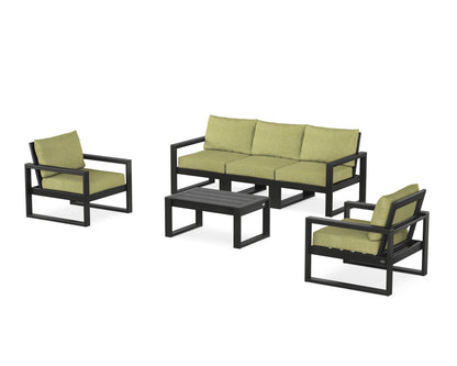 POLYWOOD® EDGE Sectional 4-Piece Deep Seating Set with Sofa in Black / Chartreuse Boucle