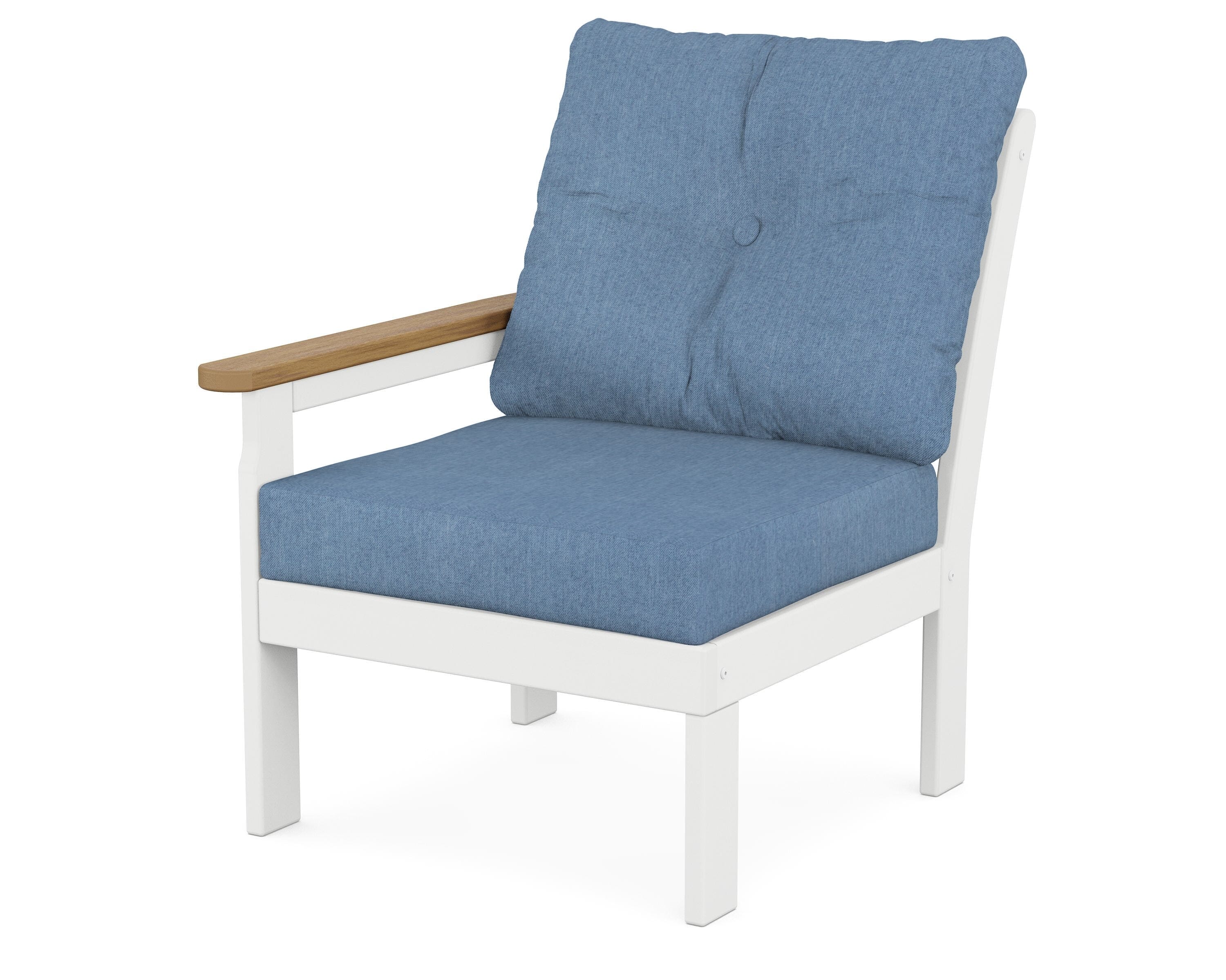 POLYWOOD® Vineyard Modular Left Arm Chair in White / Natural / Sky Blue