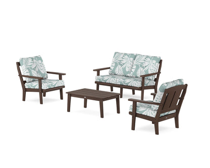 POLYWOOD® Mission 4-Piece Deep Seating Set with Loveseat in Mahogany / Leaf Glacier Spa
