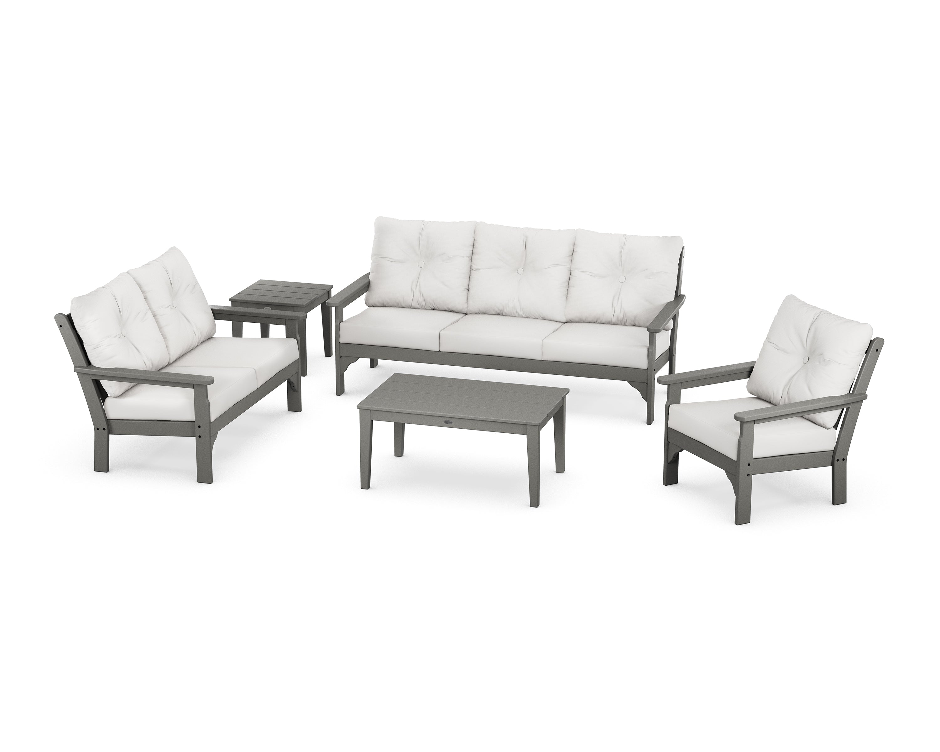 POLYWOOD® Vineyard 5 Piece Deep Seating Set in Slate Grey / Natural Linen
