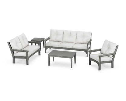 POLYWOOD® Vineyard 5 Piece Deep Seating Set in Slate Grey / Natural Linen