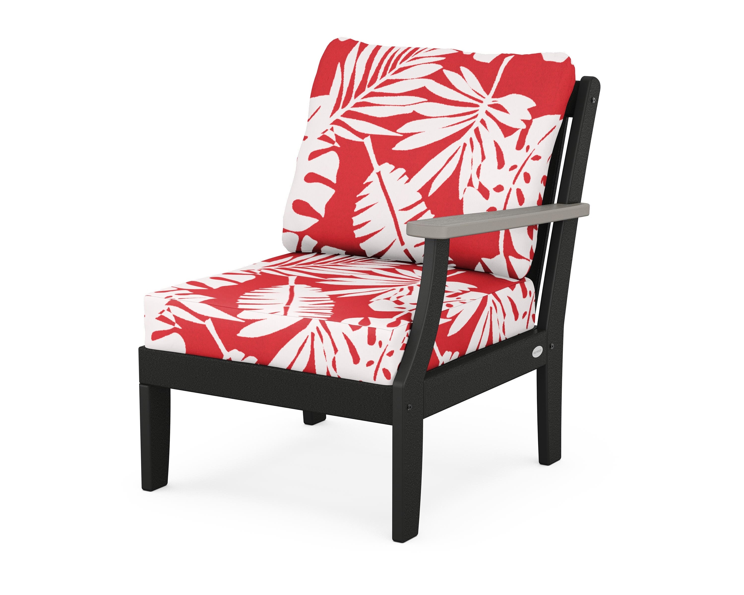 POLYWOOD® Braxton Modular Right Arm Chair in Black / Driftwood / Leaf Crimson