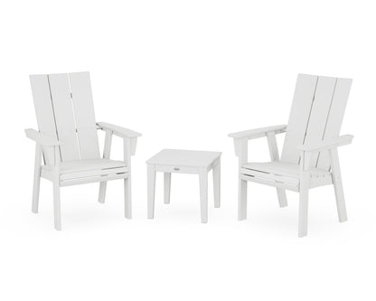 POLYWOOD® Modern 3-Piece Curveback Upright Adirondack Chair Set in White