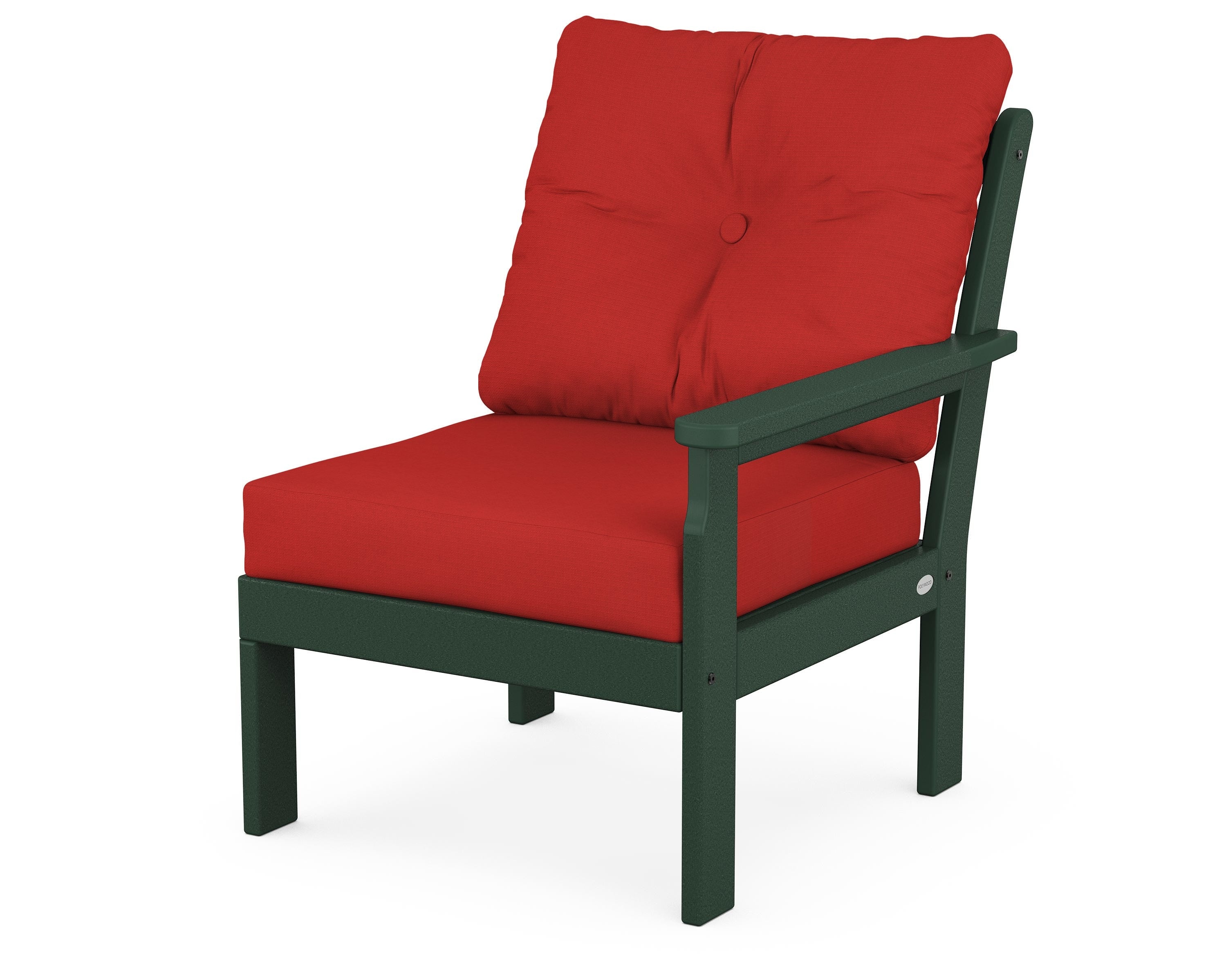 POLYWOOD® Vineyard Modular Right Arm Chair in Green / Crimson Linen