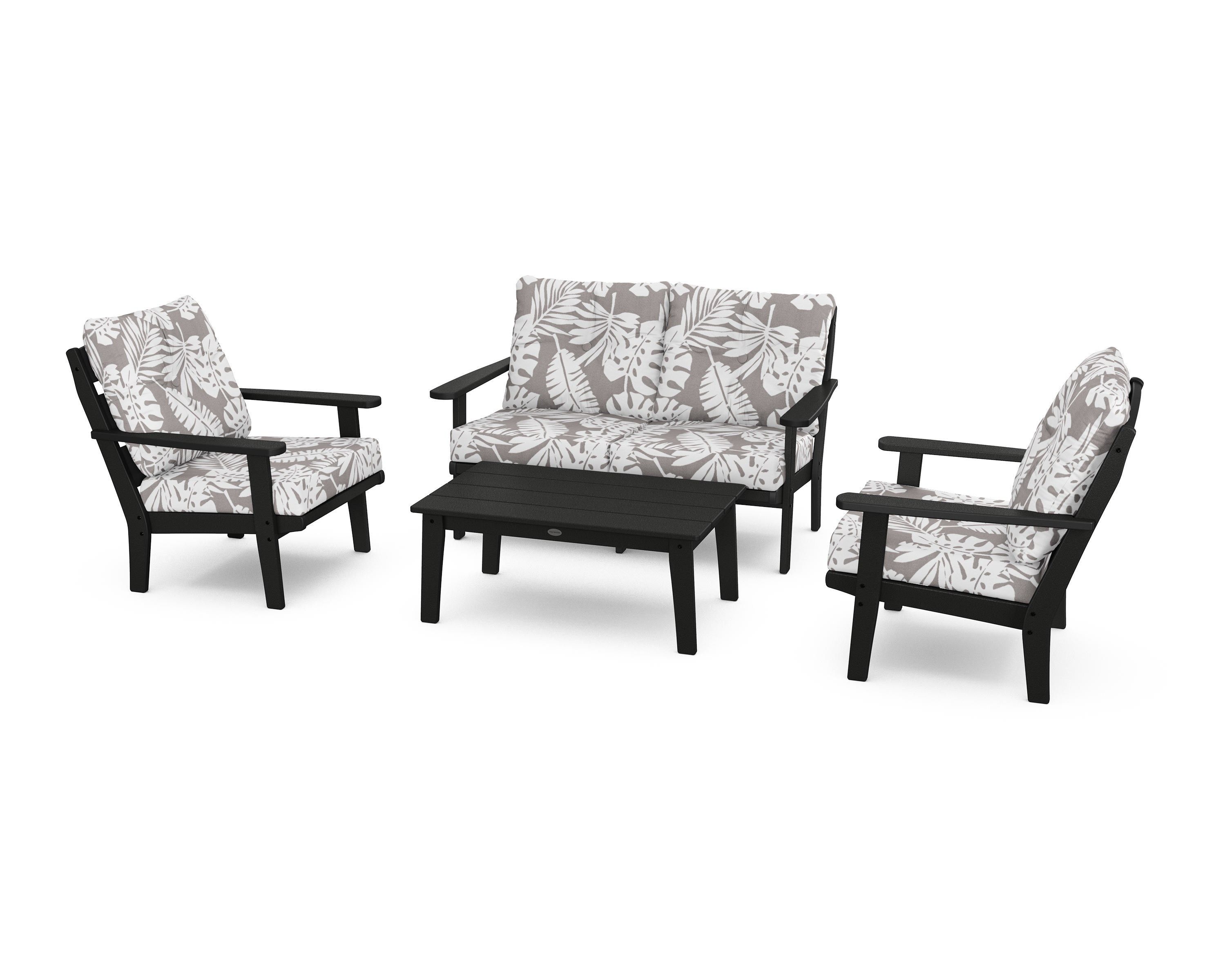 POLYWOOD® Lakeside 4-Piece Deep Seating Set in Black / Leaf Grey Mist