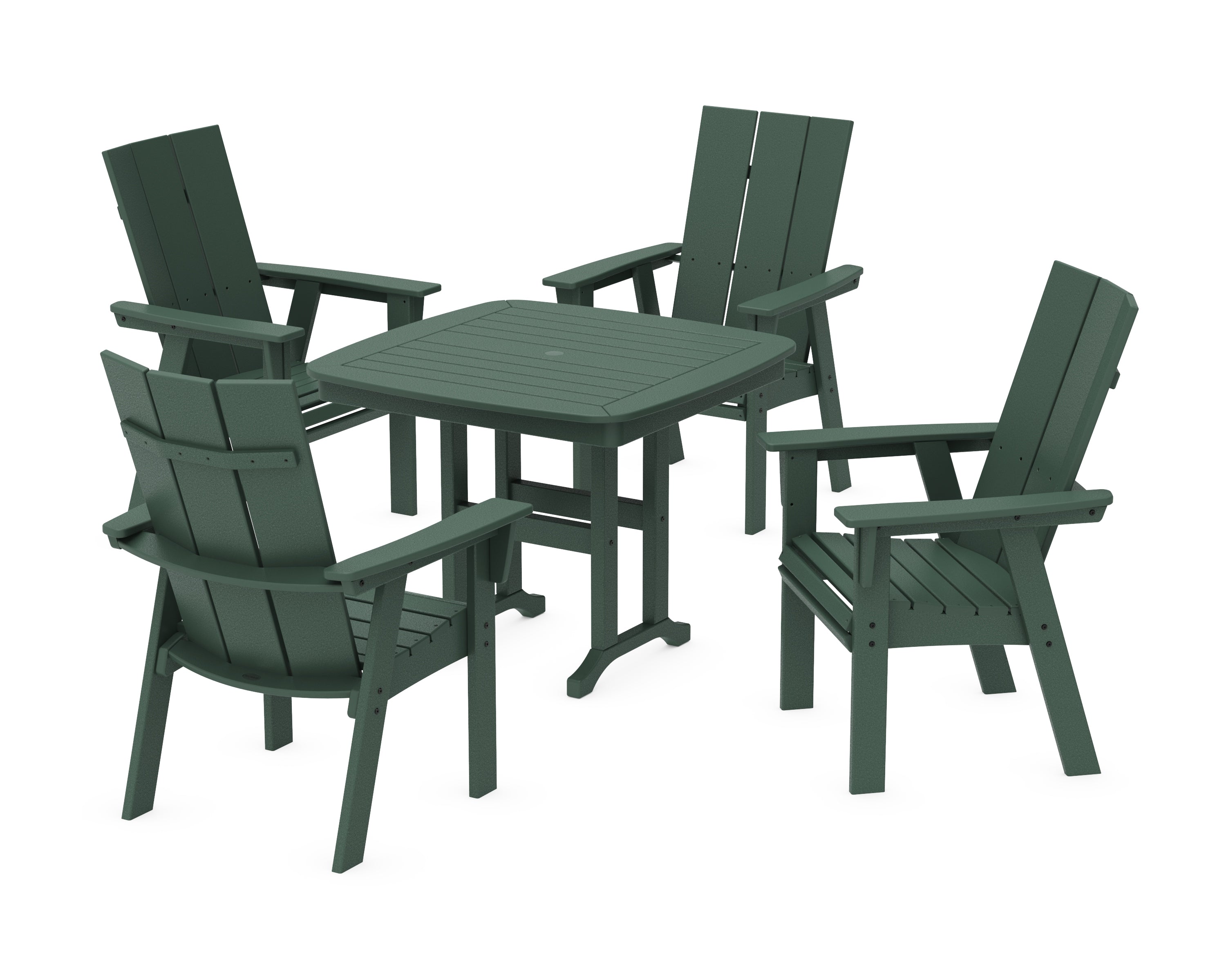 POLYWOOD® Modern Curveback Adirondack 5-Piece Dining Set in Green