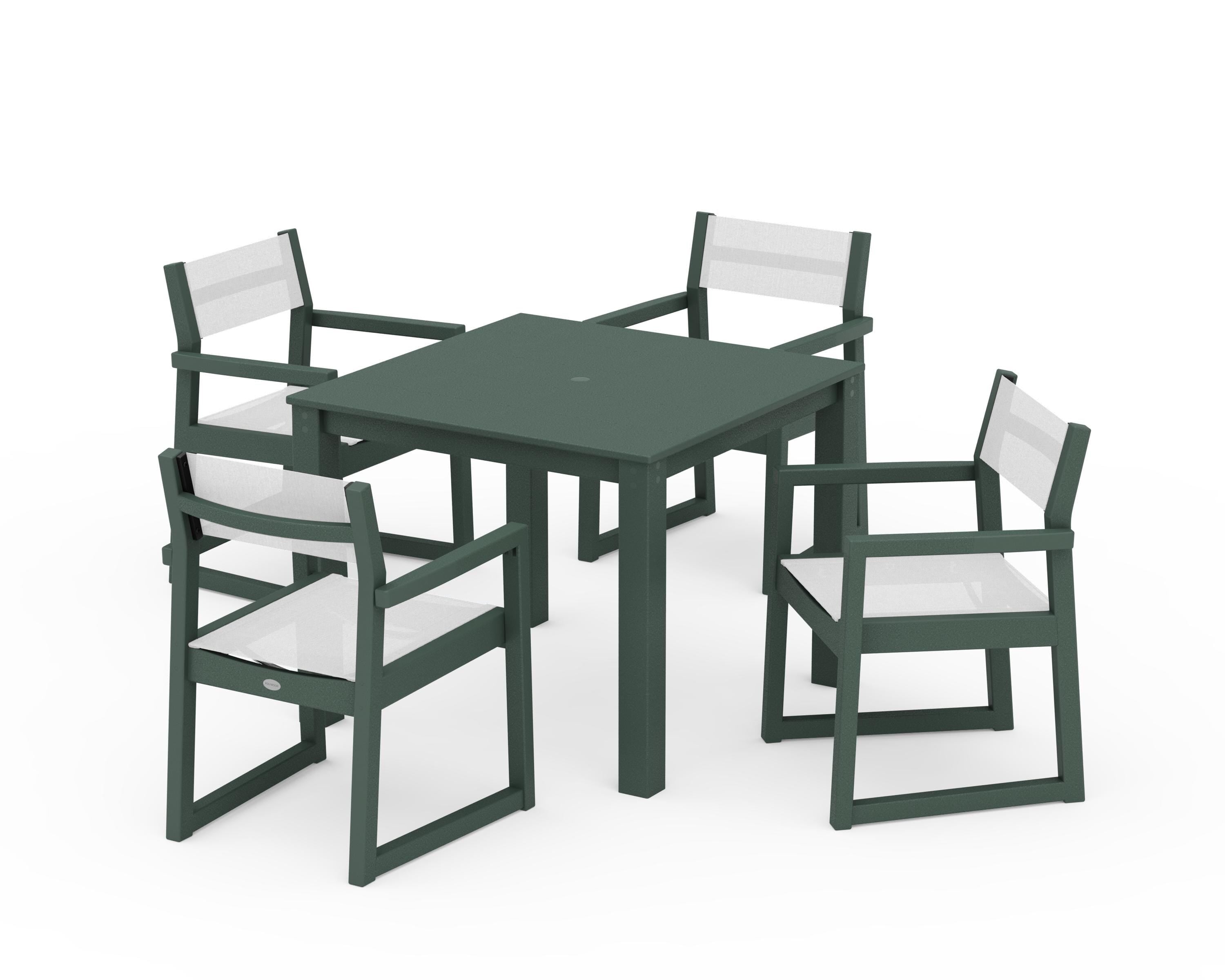 POLYWOOD® EDGE Sling Arm Chair 5-Piece Parsons Dining Set in Green / White Sling