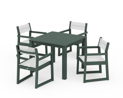 POLYWOOD® EDGE Sling Arm Chair 5-Piece Parsons Dining Set in Green / White Sling
