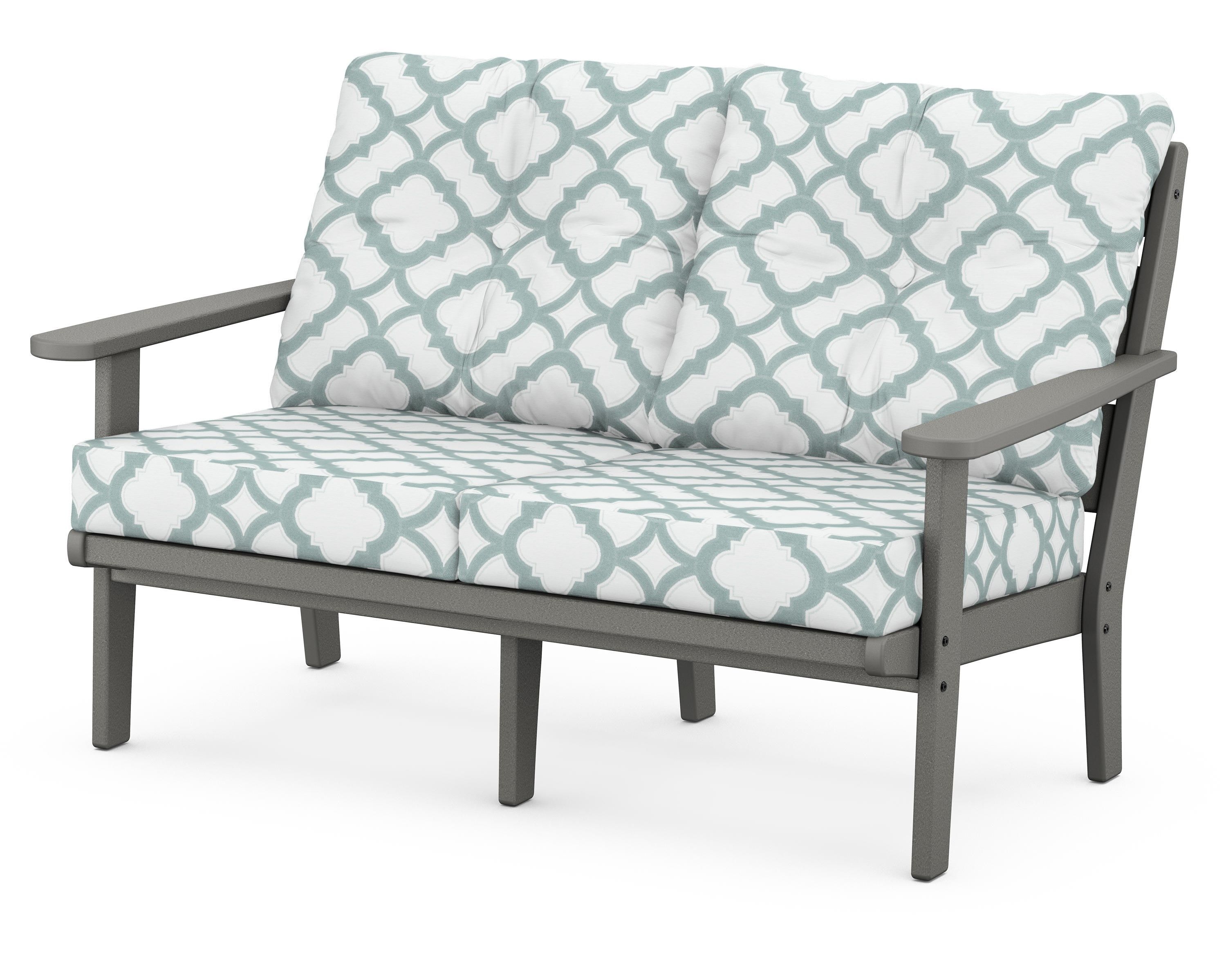POLYWOOD® Lakeside Deep Seating Loveseat in Slate Grey / Trellis Glacier Spa