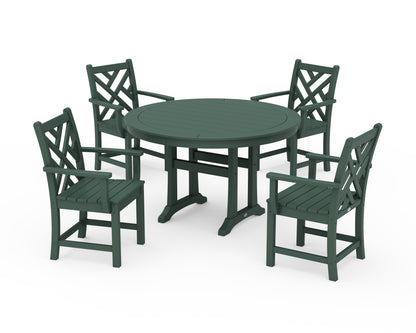 POLYWOOD® Chippendale 5-Piece Nautical Trestle Dining Arm Chair Set in Green
