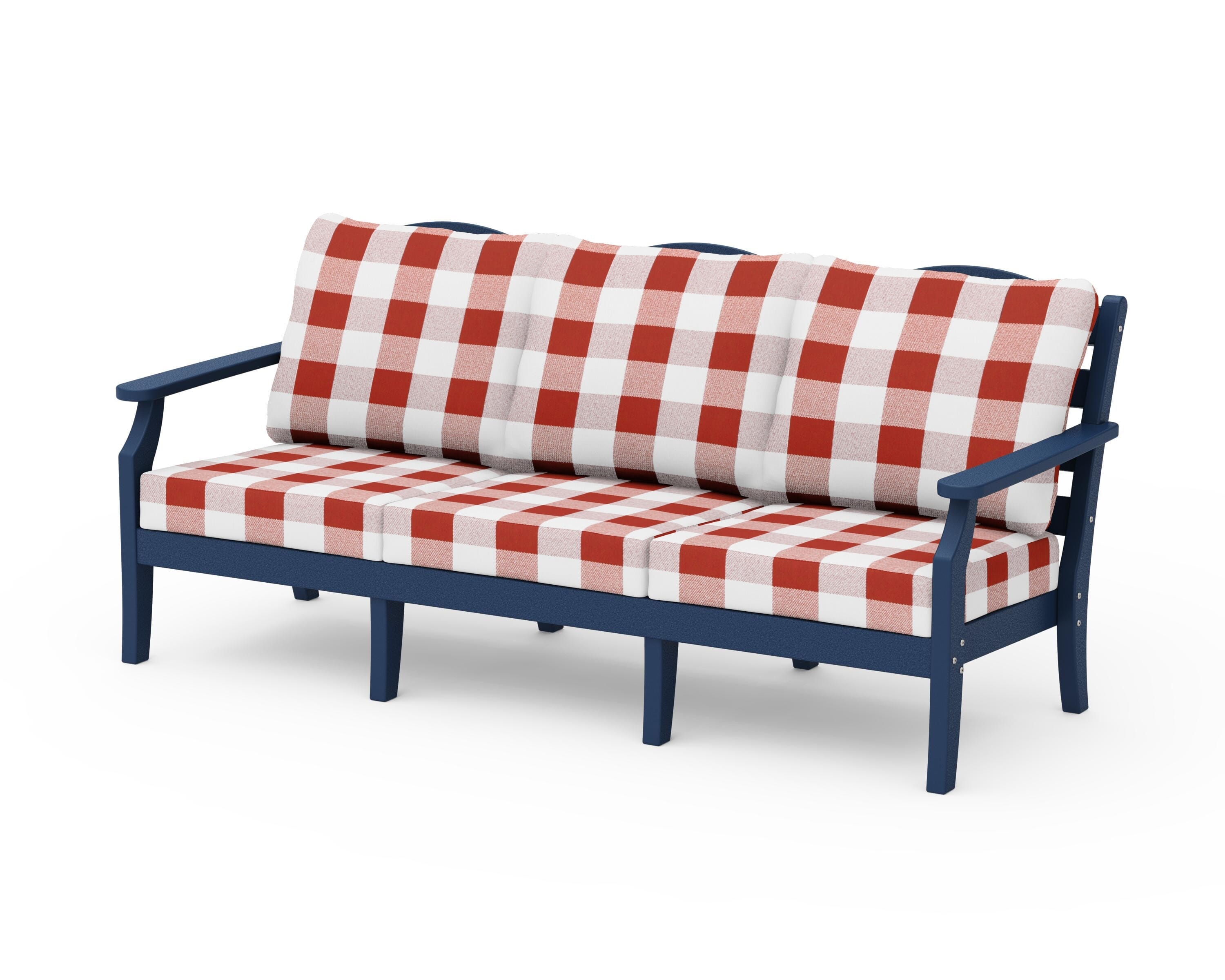 Draper James™ by  POLYWOOD® Savannah Deep Seating Sofa in Navy / Buffalo Plaid Crimson