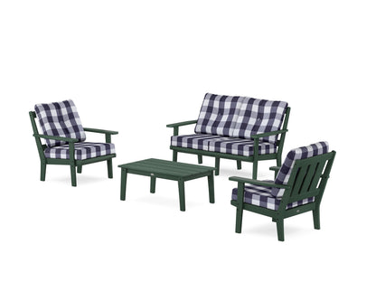 POLYWOOD® Oxford 4-Piece Deep Seating Set with Loveseat in Green / Buffalo Plaid Navy