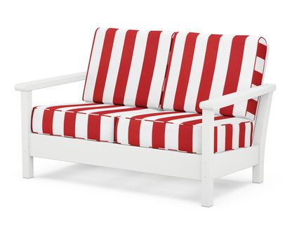 POLYWOOD® Harbour Deep Seating Loveseat in White / Cabana Stripe Crimson