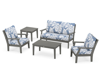POLYWOOD® Braxton 5-Piece Deep Seating Set in Slate Grey / Leaf Sky Blue