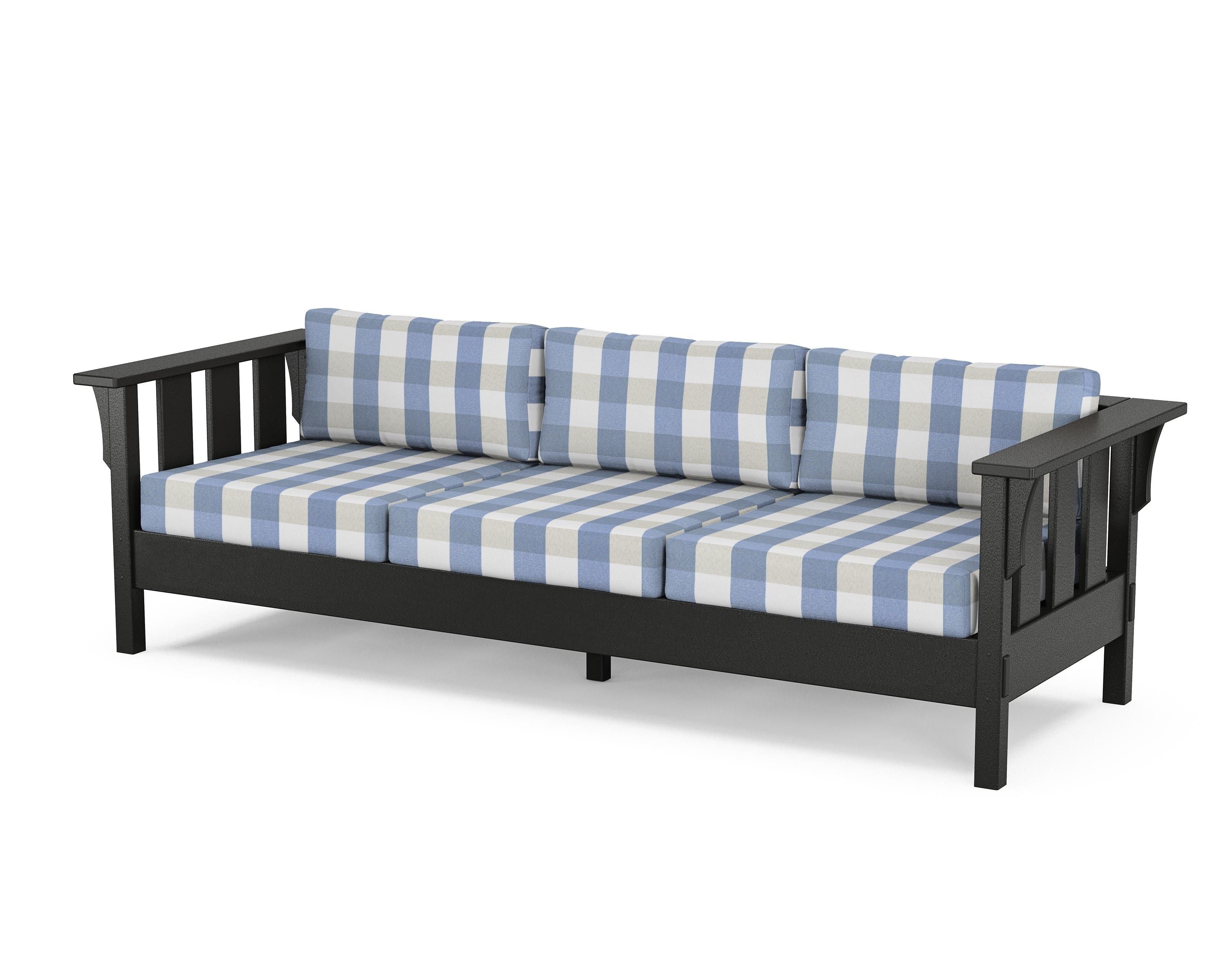 Martha Stewart by POLYWOOD® Acadia Deep Seating Sofa in Black / Buffalo Plaid Sky Blue