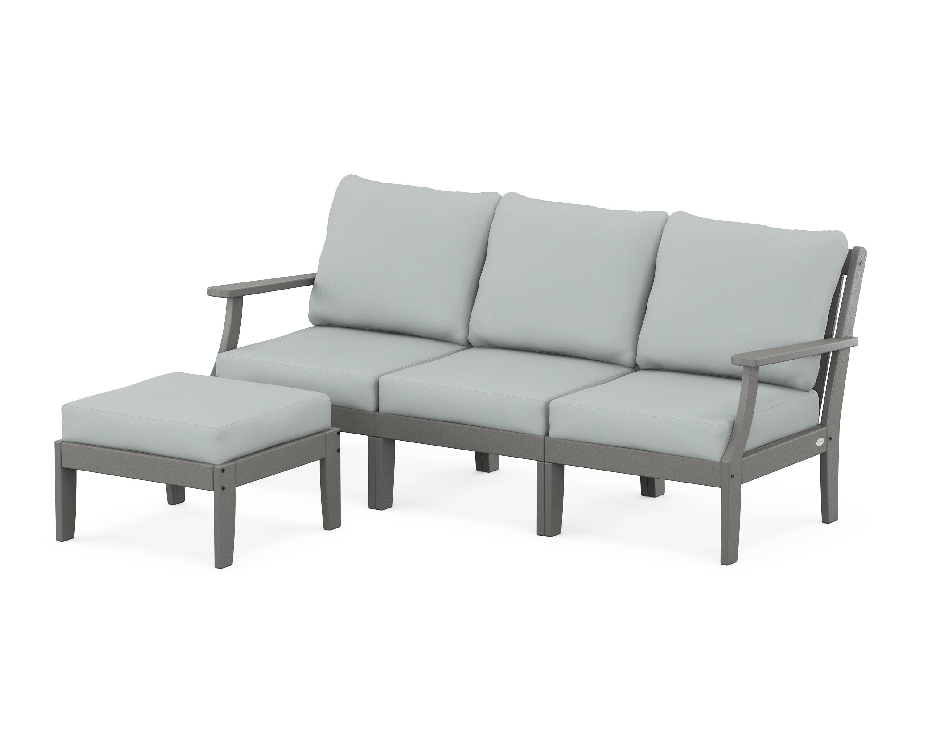 POLYWOOD® Braxton Modular 4-Piece Deep Seating Set with Ottoman in Slate Grey / Spa