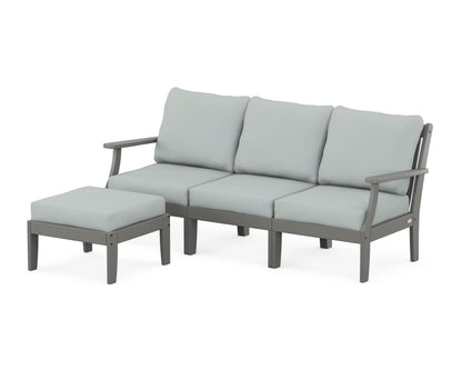POLYWOOD® Braxton Modular 4-Piece Deep Seating Set with Ottoman in Slate Grey / Spa