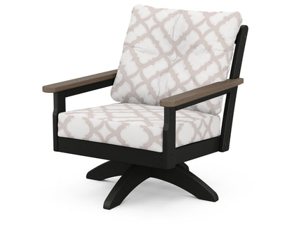 POLYWOOD® Vineyard Deep Seating Swivel Chair in Black / Kona / Trellis Dune Burlap