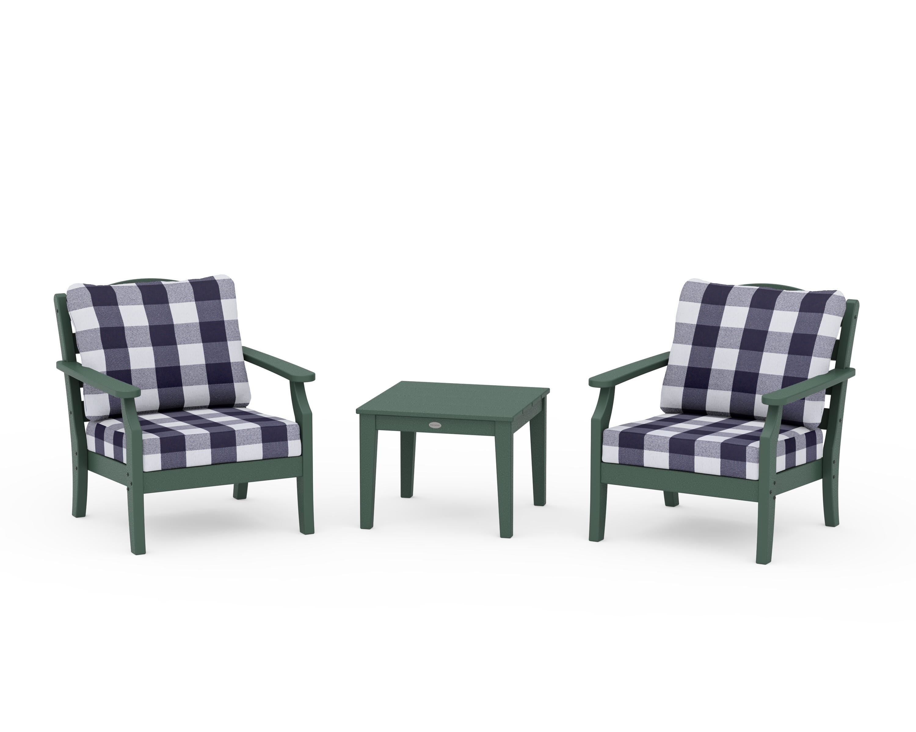 Draper James™ by  POLYWOOD® Savannah 3-Piece Deep Seating Set in Green / Buffalo Plaid Navy