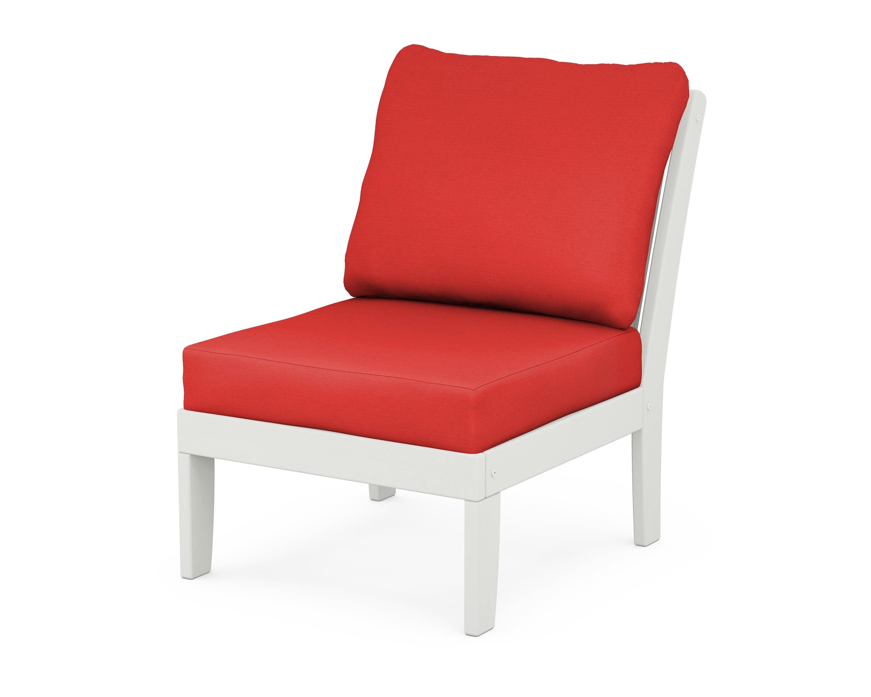 POLYWOOD® Braxton Modular Armless Chair in Vintage White / Crimson Linen