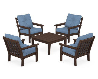 POLYWOOD® Vineyard 5-Piece Deep Seating Conversation Set in Mahogany / Sky Blue