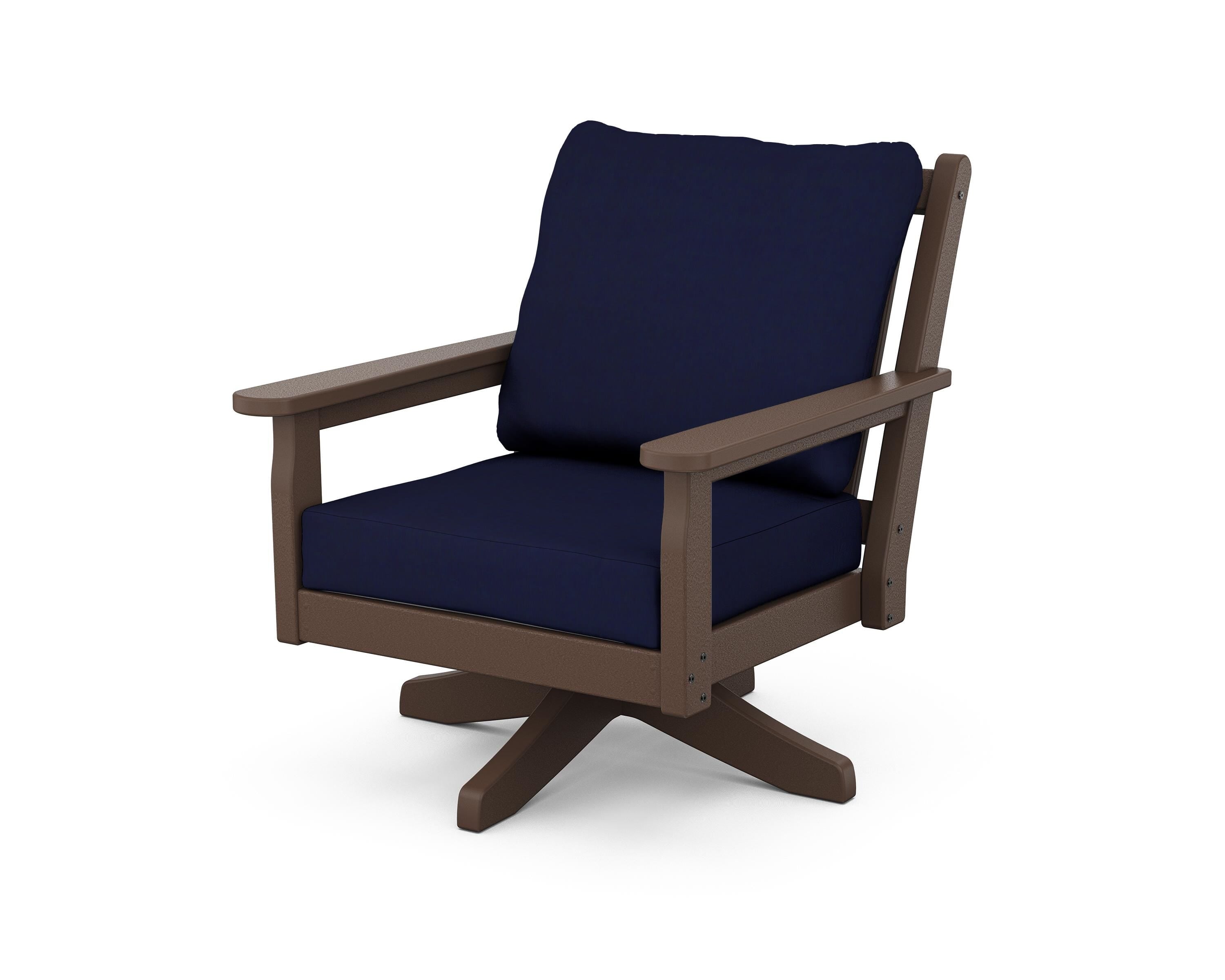 POLYWOOD® Chippendale Deep Seating Swivel Chair in Mahogany / Navy