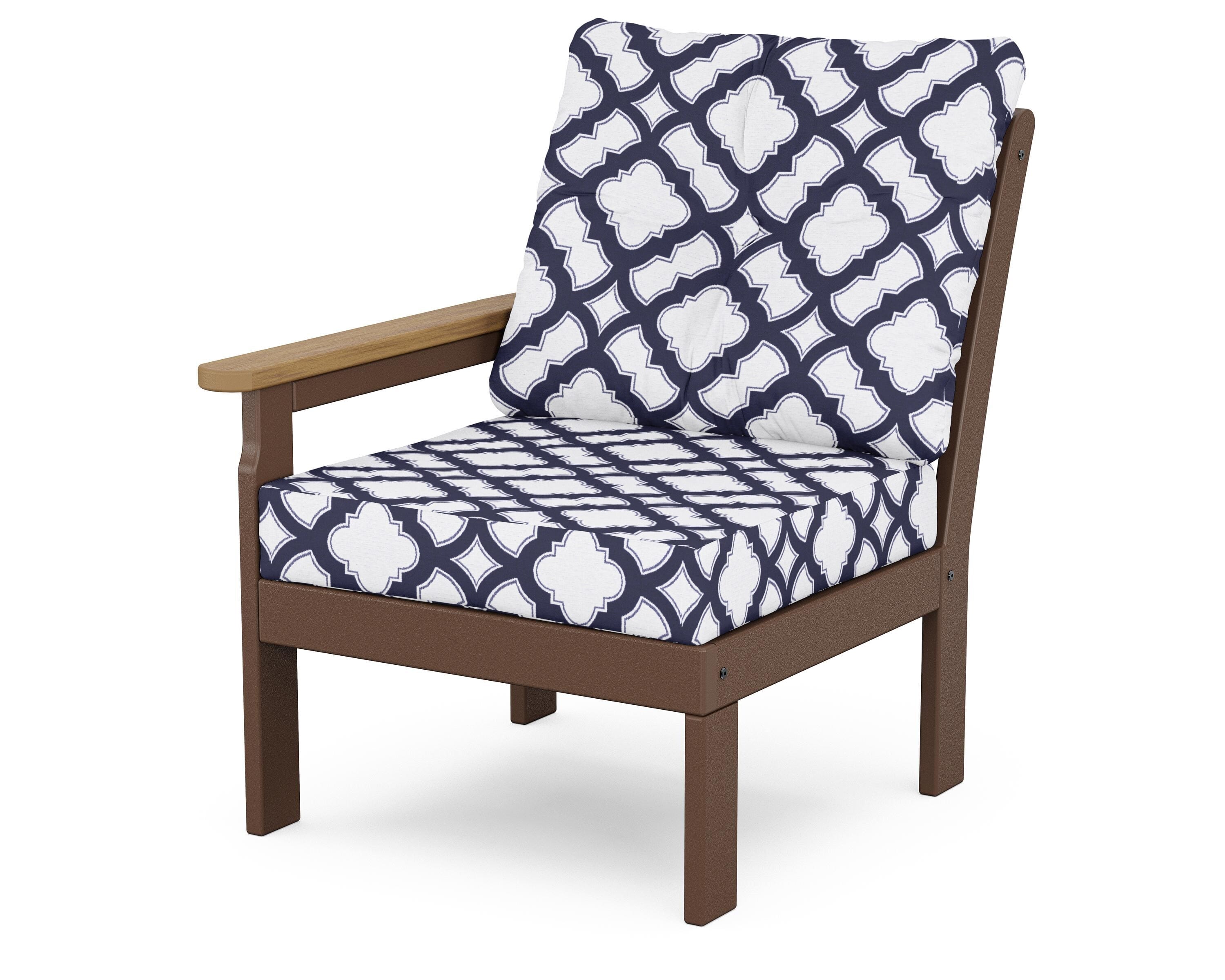 POLYWOOD® Vineyard Modular Left Arm Chair in Mahogany / Natural / Trellis Navy