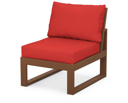 Unbranded Modular Armless Chair in Teak / Crimson Linen