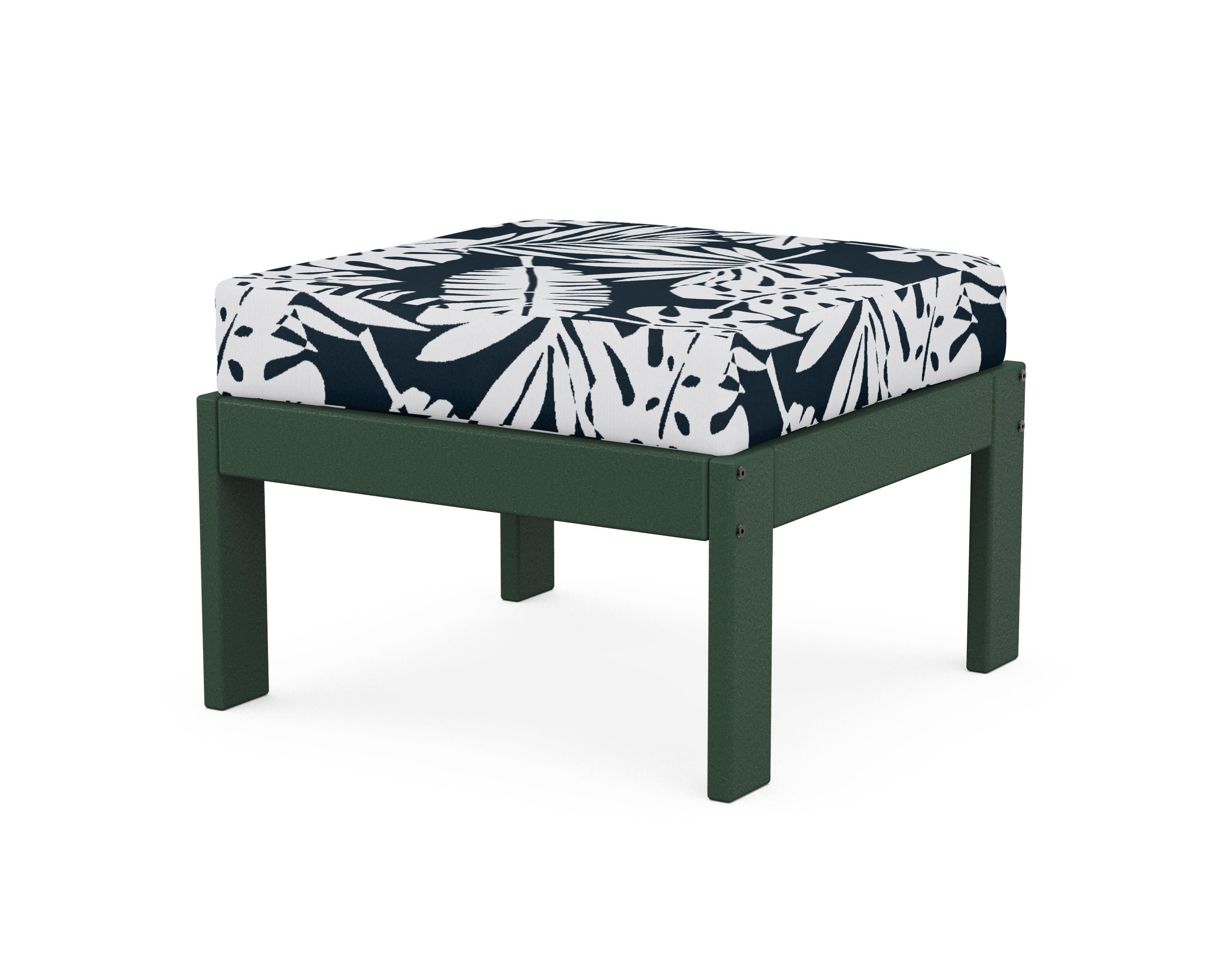 POLYWOOD® Vineyard Modular Ottoman in Green / Leaf Marine Indigo