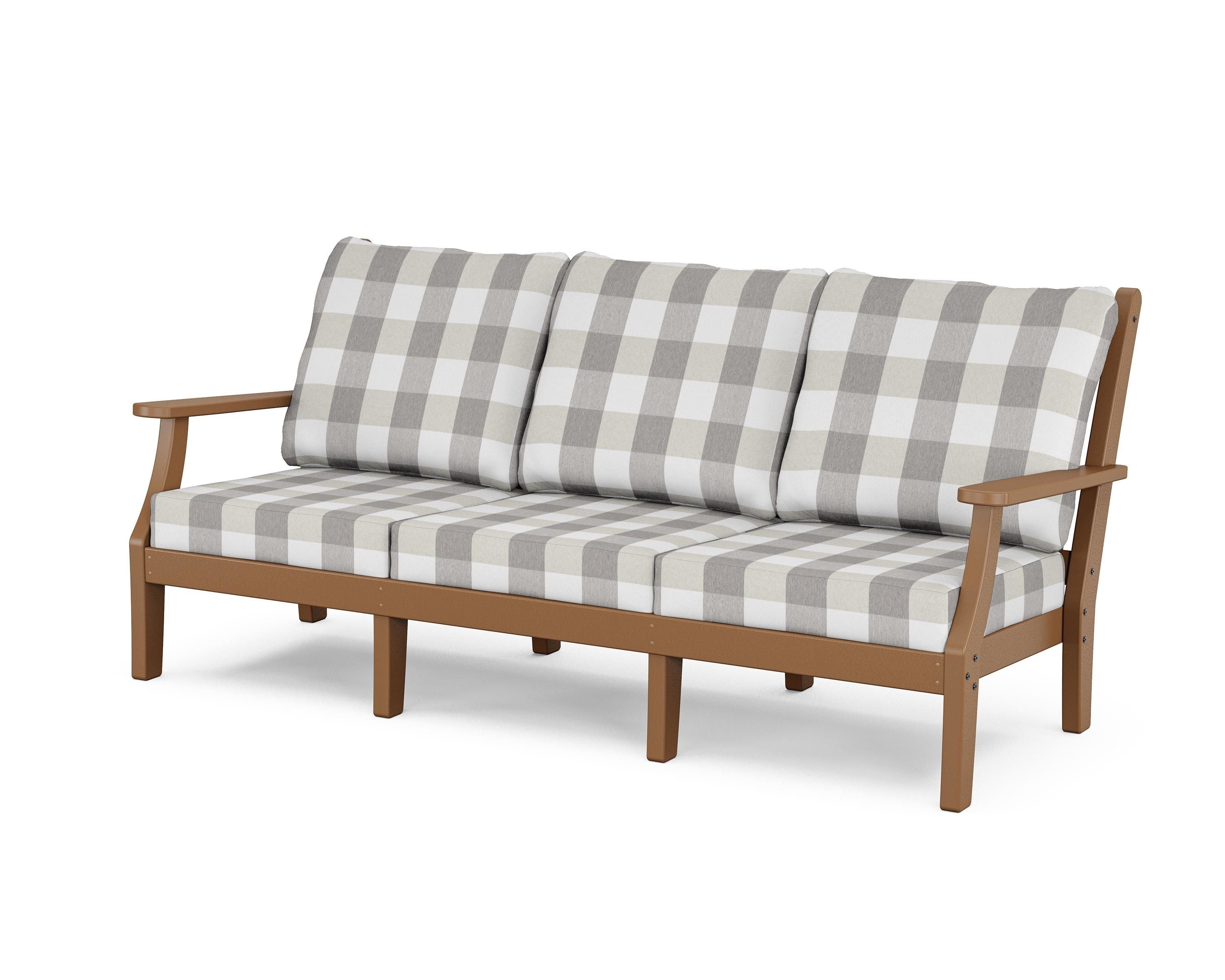 Country Living Wovendale Deep Seating Sofa in Teak / Buffalo Plaid Grey Mist