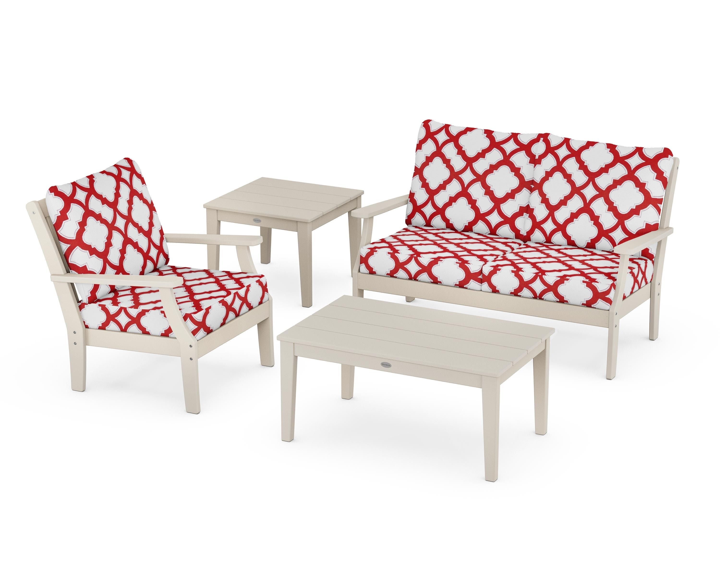 POLYWOOD® Braxton 4-Piece Deep Seating Set in Sand / Trellis Crimson