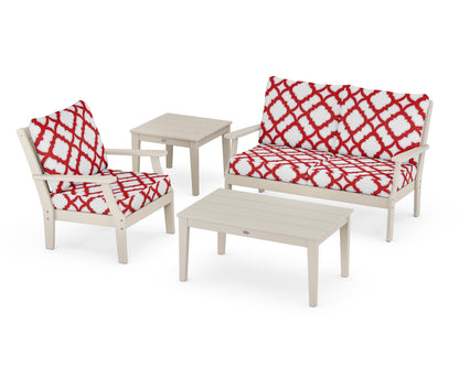 POLYWOOD® Braxton 4-Piece Deep Seating Set in Sand / Trellis Crimson