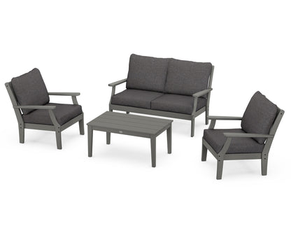 POLYWOOD® Braxton 4-Piece Deep Seating Chair Set in Slate Grey / Ash Charcoal