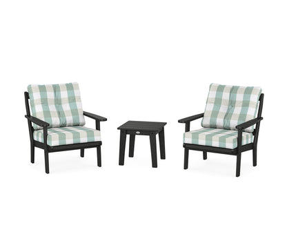 POLYWOOD® Mission 3-Piece Deep Seating Set in Black / Buffalo Plaid Glacier Spa