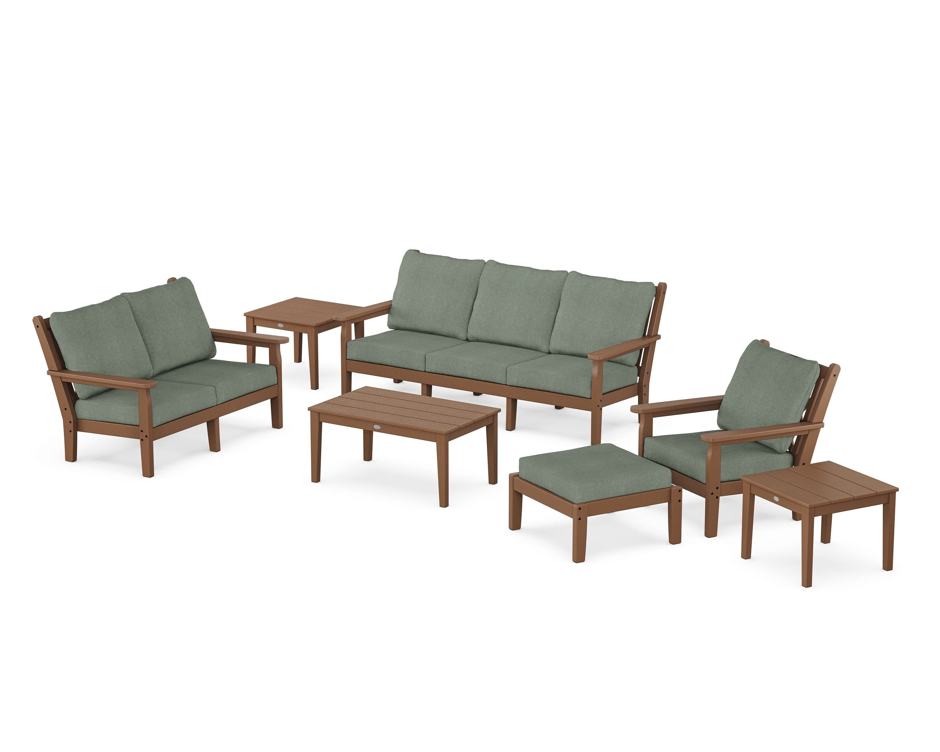 POLYWOOD® Chippendale 7-Piece Deep Seating Set in Teak / Cast Sage