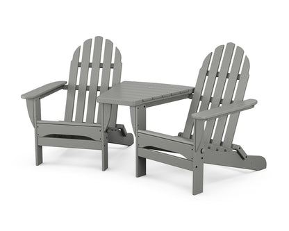 POLYWOOD® Classic Folding Adirondacks with Angled Connecting Table in Slate Grey