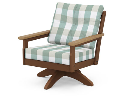 POLYWOOD® Vineyard Deep Seating Swivel Chair in Teak / Natural / Buffalo Plaid Glacier Spa