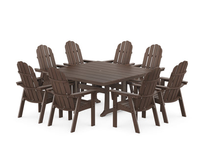 POLYWOOD® Vineyard Curveback Adirondack 9-Piece Square Farmhouse Dining Set with Trestle Legs in Mahogany