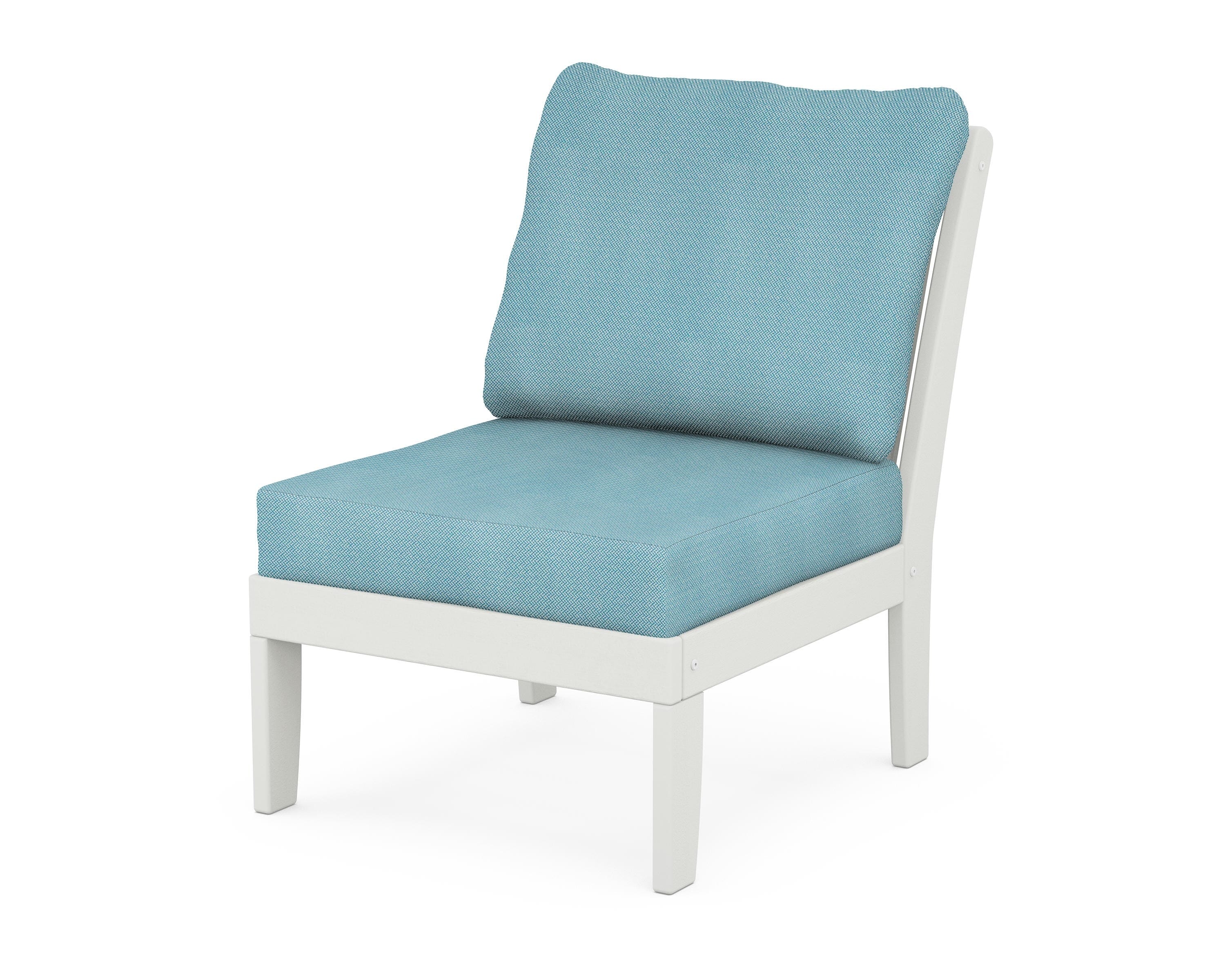 POLYWOOD® Braxton Modular Armless Chair in Vintage White / Lattice Sky Blue