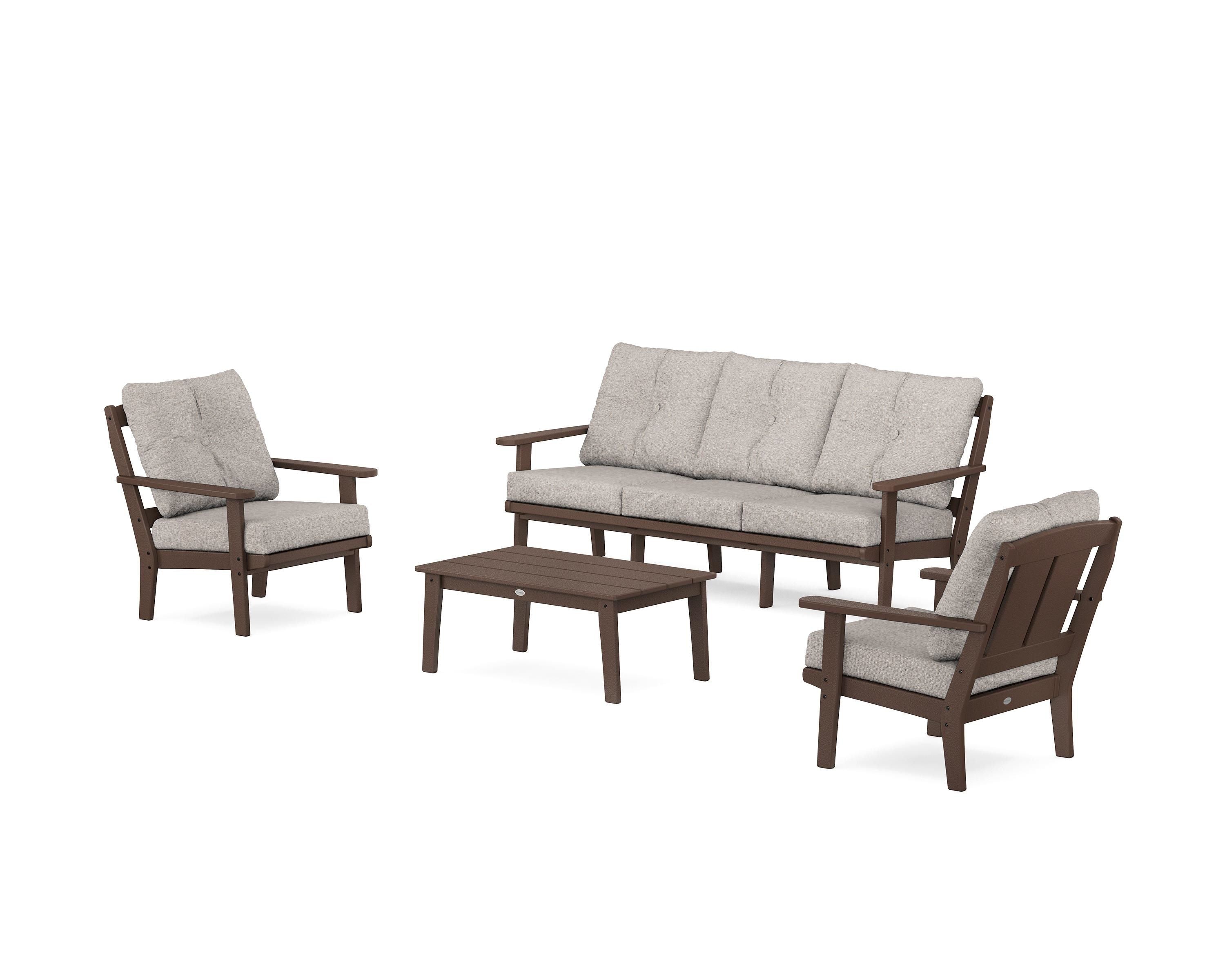 POLYWOOD® Mission 4-Piece Deep Seating Set with Sofa in Mahogany / Weathered Tweed