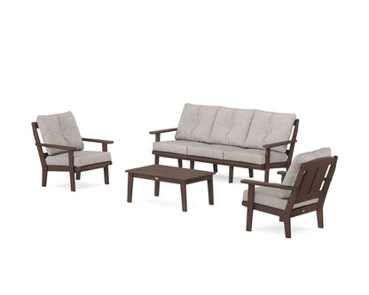 POLYWOOD® Mission 4-Piece Deep Seating Set with Sofa in Mahogany / Weathered Tweed