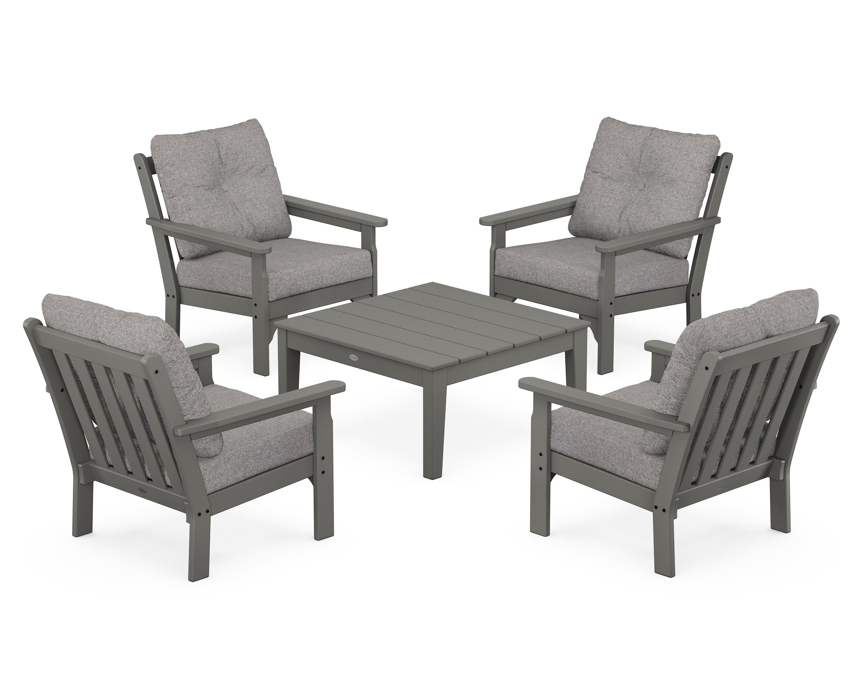 POLYWOOD® Vineyard 5-Piece Deep Seating Conversation Set in Slate Grey / Grey Mist