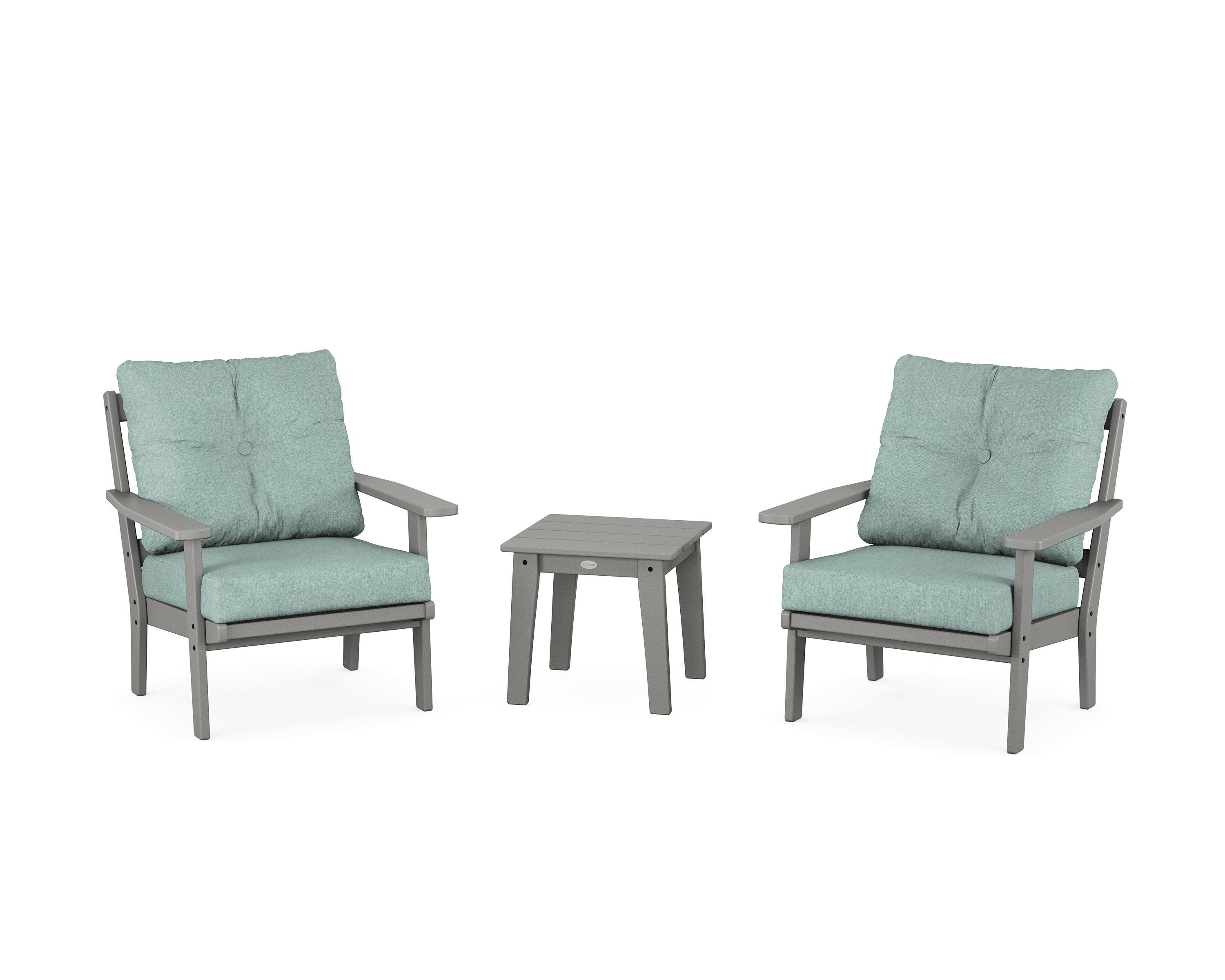 POLYWOOD® Oxford 3-Piece Deep Seating Set in Slate Grey / Glacier Spa