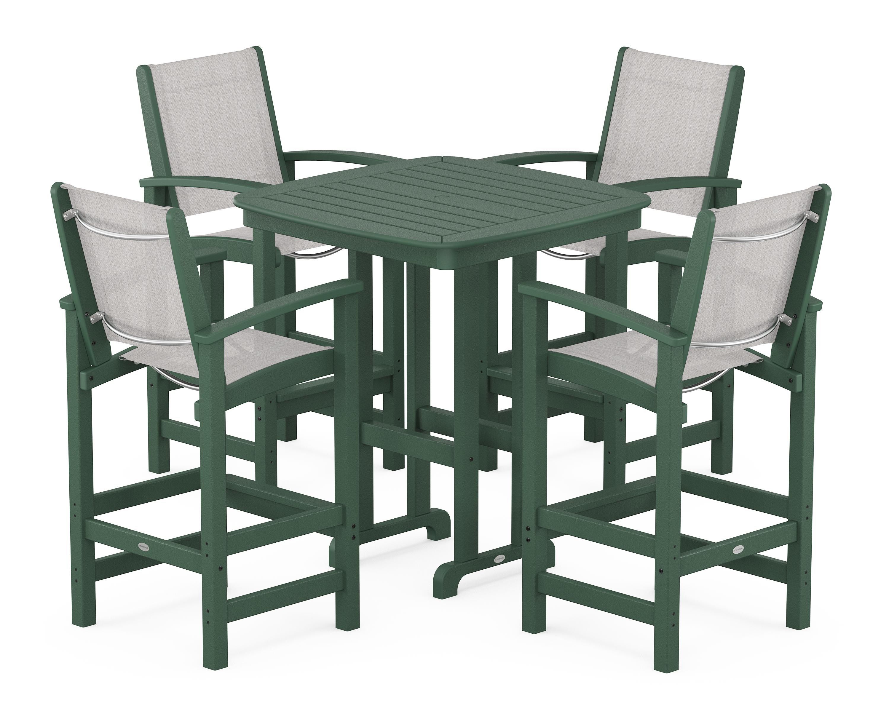 POLYWOOD® Coastal 5-Piece Bar Set in Green / Parchment Sling