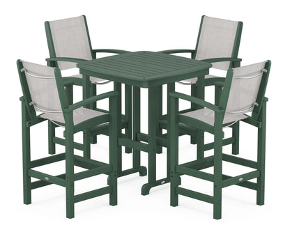 POLYWOOD® Coastal 5-Piece Bar Set in Green / Parchment Sling