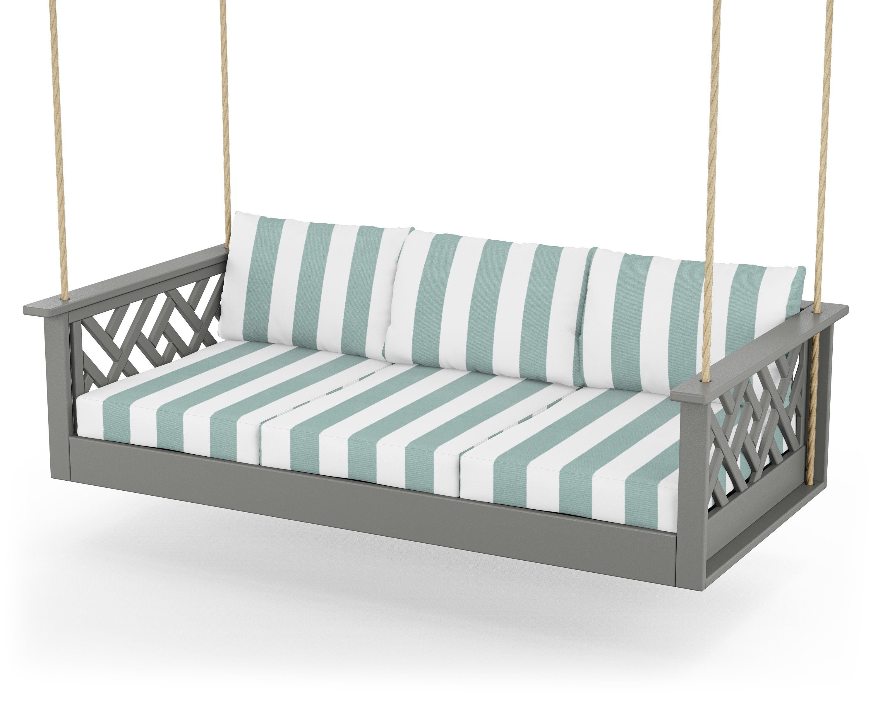 POLYWOOD® Chippendale Daybed Swing in Slate Grey / Cabana Stripe Glacier Spa