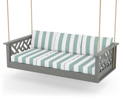 POLYWOOD® Chippendale Daybed Swing in Slate Grey / Cabana Stripe Glacier Spa