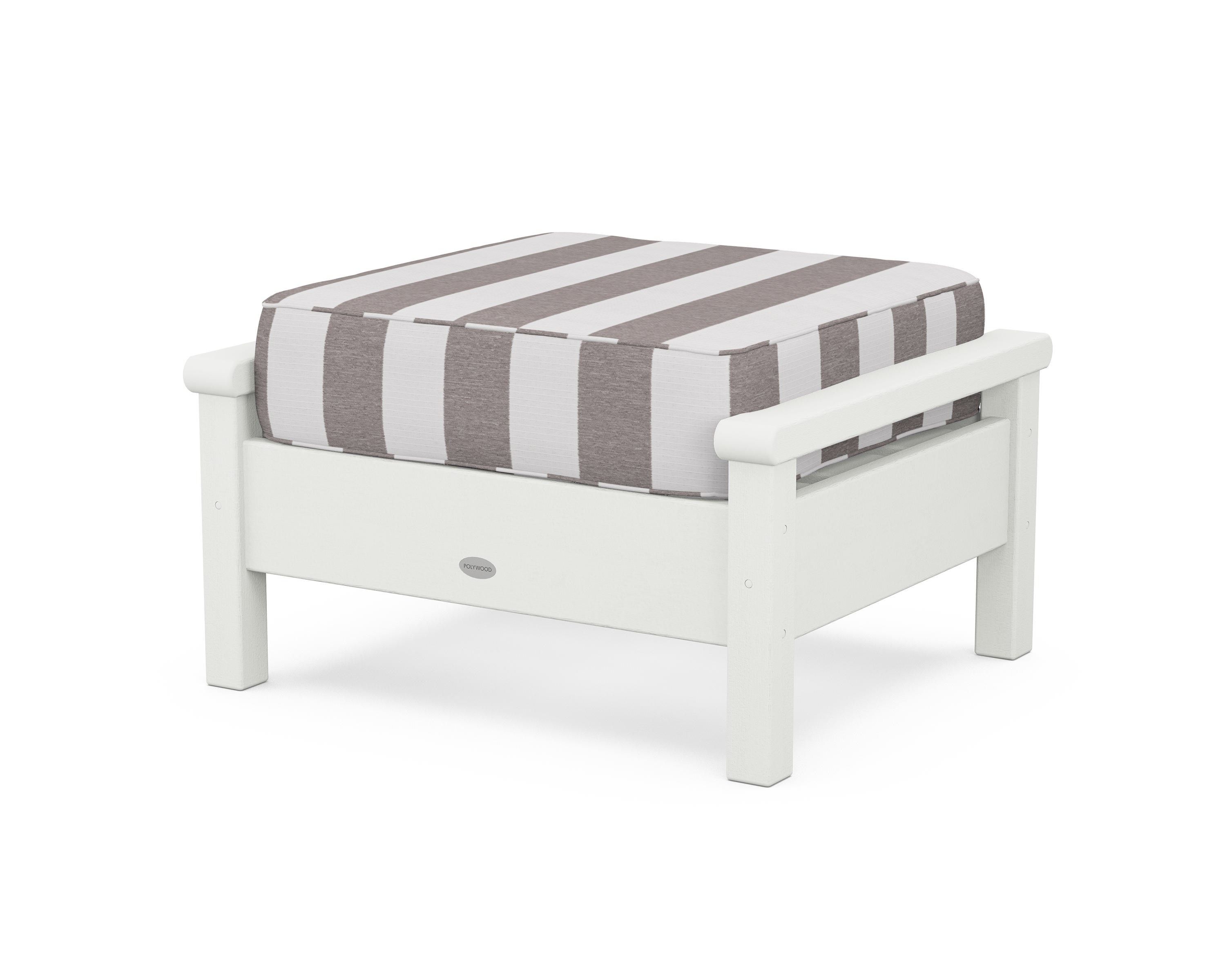 POLYWOOD® Harbour Deep Seating Ottoman in Vintage White / Cabana Stripe Grey Mist